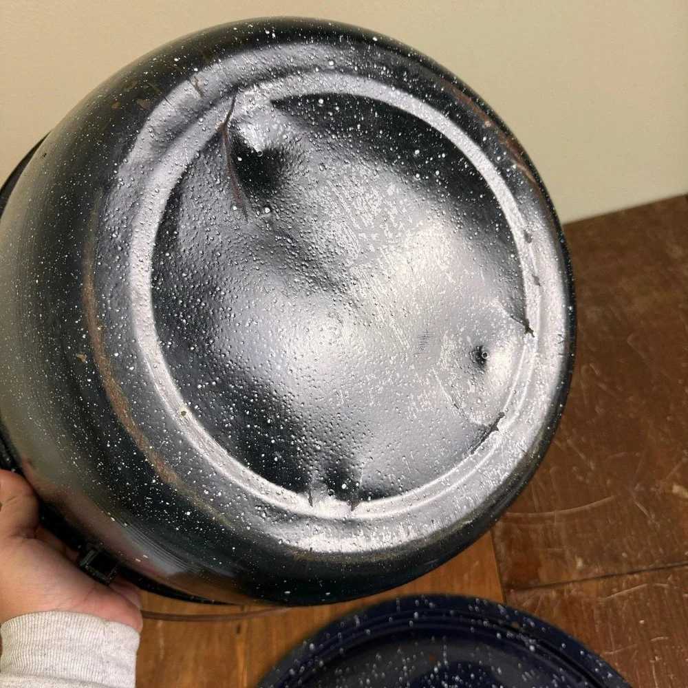 Vintage Graniteware Blue Speckled Cold Packer Water Canning‎ Pot & Lid